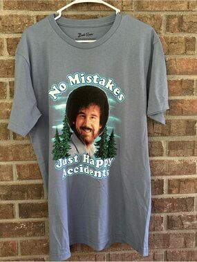 'No Mistakes Just Happy Accidents' Graphic Tee by Bob Ross- unisex Gray